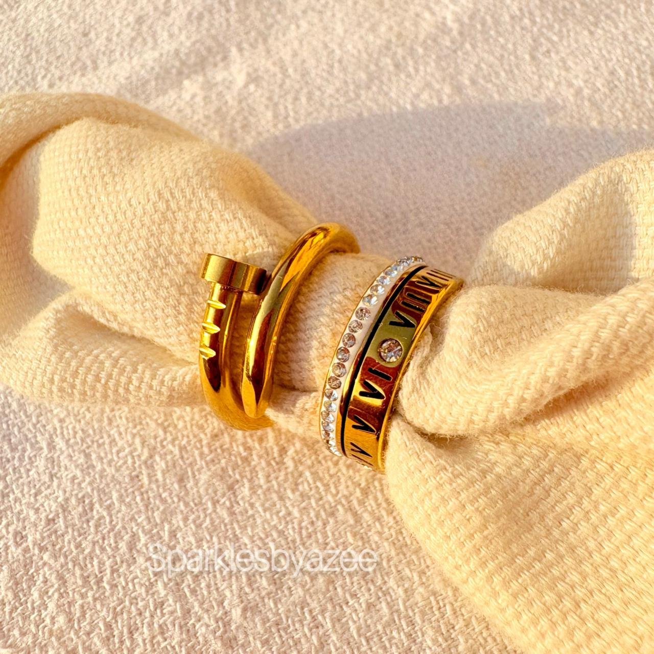 Set of 2 Rings Roman numeral- Nail Ring (18K Gold Plated)